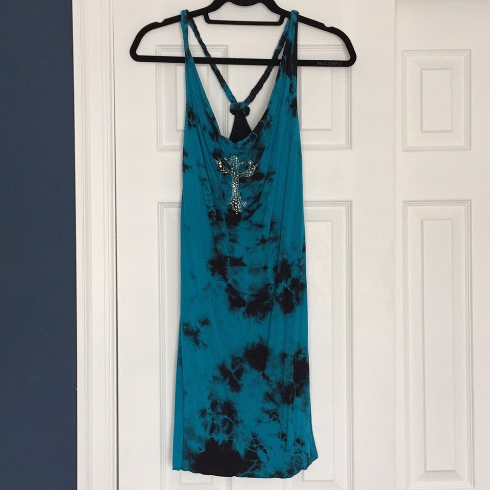 Blue and black tie dye bathing suit Coverup